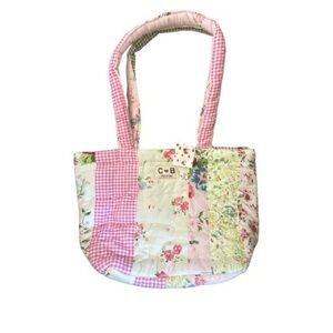 CB Positano Small Quilted Patchwork Tote Bag – Pink Pastel Floral Gingham (NWT)